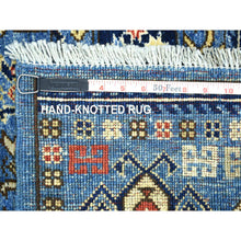 Load image into Gallery viewer, 4&#39;1&quot;x9&#39;10&quot; Denim Blue, Hand Knotted Afghan Ersari With Prayer Design, Natural Dyes Dense Weave Soft Wool, Wide Runner Oriental Rug FWR431964