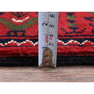 2'3"x4'6" Scarlet Red, Afghan Khamyab With Geometric Pattern, Hand Knotted, Soft And Velvety Wool, Vegetable Dyes, Short Runner, Oriental Rug FWR4314