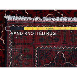 2'3"x4'6" Scarlet Red, Afghan Khamyab With Geometric Pattern, Hand Knotted, Soft And Velvety Wool, Vegetable Dyes, Short Runner, Oriental Rug FWR4314