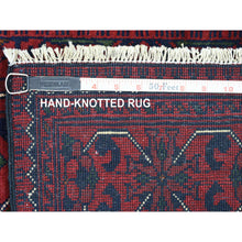 Load image into Gallery viewer, 2&#39;8&quot;x9&#39;7&quot; Deep And Saturated Red With Geometric Design Hand Knotted Afghan Khamyab, Velvety Wool Runner Oriental Rug FWR432048