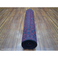 Load image into Gallery viewer, 2&#39;9&quot;x9&#39;5&quot; Deep And Saturated Red Natural Dyes Afghan Khamyab Velvety Wool, Geometric Design Hand Knotted Runner Oriental Rug FWR432090