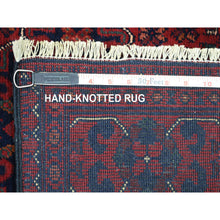 Load image into Gallery viewer, 2&#39;9&quot;x9&#39;5&quot; Deep And Saturated Red Natural Dyes Afghan Khamyab Velvety Wool, Geometric Design Hand Knotted Runner Oriental Rug FWR432090