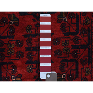 2'9"x9'7" Deep And Saturated Red Afghan Khamyab, Velvety Wool With Tribal Design Hand Knotted Runner Oriental Rug FWR432114
