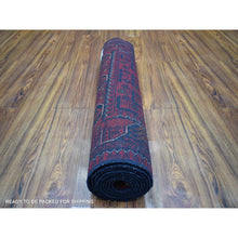 Load image into Gallery viewer, 2&#39;9&quot;x9&#39;7&quot; Deep And Saturated Red Afghan Khamyab, Velvety Wool With Tribal Design Hand Knotted Runner Oriental Rug FWR432114