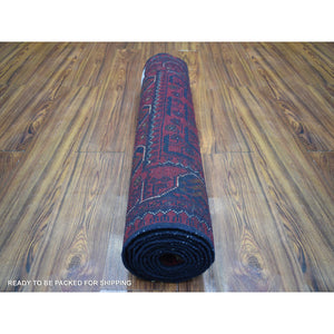 2'9"x9'7" Deep And Saturated Red Afghan Khamyab, Velvety Wool With Tribal Design Hand Knotted Runner Oriental Rug FWR432114