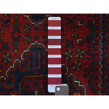 Load image into Gallery viewer, 3&#39;x9&#39;10&quot; Deep And Saturated Red With Geometric Design Hand Knotted Afghan Khamyab, Velvety Wool Runner Oriental Rug FWR432120