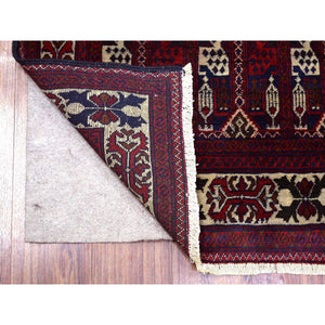 2'10"x10" Red With A Mix Of Ivory Soft And Shiny Wool, Hand Knotted With Geometric Repetitive Design Afghan Khamyab Runner Oriental Rug FWR432126