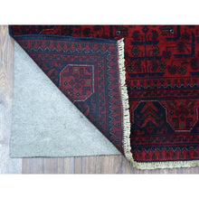 Load image into Gallery viewer, 2&#39;8&quot;x9&#39;8&quot; Deep And Saturated Red Tribal Design Velvety Wool, Afghan Khamyab Hand Knotted Runner Oriental Rug FWR432132
