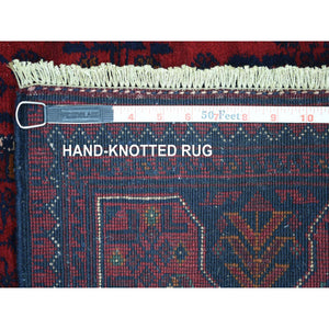 2'8"x9'8" Deep and Saturated Red Tribal Design Velvety Wool, Afghan Khamyab Hand Knotted Runner Oriental Rug FWR432132