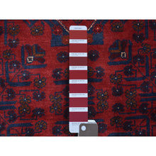 Load image into Gallery viewer, 2&#39;10&quot;x12&#39;8&quot; Deep And Saturated Red Natural Dyes Afghan Khamyab, Pure Wool With Geometric Design Hand Knotted Runner Oriental Rug FWR432138