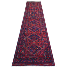 Load image into Gallery viewer, 2&#39;8&quot;x12&#39;9&quot; Deep and Saturated Red Natural Dyes Afghan Khamyab, Pure Wool with Geometric Design Hand Knotted Runner Oriental Rug FWR432144