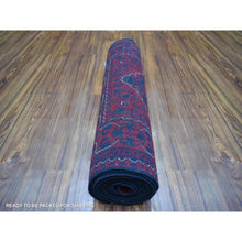 Load image into Gallery viewer, 2&#39;8&quot;x12&#39;9&quot; Deep and Saturated Red Natural Dyes Afghan Khamyab, Pure Wool with Geometric Design Hand Knotted Runner Oriental Rug FWR432144