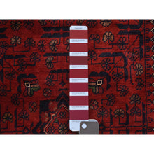 Load image into Gallery viewer, 2&#39;8&quot;x9&#39;7&quot; Deep And Saturated Red Hand Knotted With Tribal Design, Soft And Shiny Wool Afghan Khamyab Runner Oriental Rug FWR432162