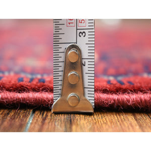 2'8"x9'7" Deep And Saturated Red Hand Knotted With Tribal Design, Soft And Shiny Wool Afghan Khamyab Runner Oriental Rug FWR432162