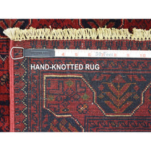 Load image into Gallery viewer, 2&#39;8&quot;x9&#39;7&quot; Deep And Saturated Red Hand Knotted With Tribal Design, Soft And Shiny Wool Afghan Khamyab Runner Oriental Rug FWR432162