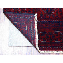 Load image into Gallery viewer, 2&#39;9&quot;x13&#39;2&quot; Deep and Saturated Red with Geometric Design Hand Knotted Afghan Khamyab, Velvety Wool Runner Oriental Rug FWR432186