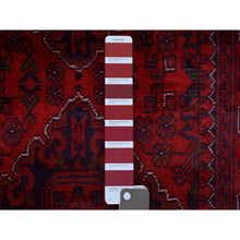 Load image into Gallery viewer, 2&#39;9&quot;x13&#39;2&quot; Deep and Saturated Red with Geometric Design Hand Knotted Afghan Khamyab, Velvety Wool Runner Oriental Rug FWR432186