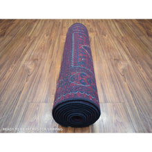 Load image into Gallery viewer, 2&#39;9&quot;x13&#39;2&quot; Deep And Saturated Red With Geometric Design Hand Knotted Afghan Khamyab, Velvety Wool Runner Oriental Rug FWR432186