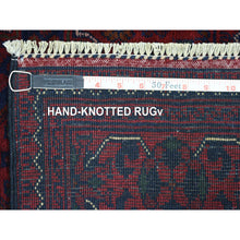 Load image into Gallery viewer, 2&#39;9&quot;x13&#39;2&quot; Deep and Saturated Red with Geometric Design Hand Knotted Afghan Khamyab, Velvety Wool Runner Oriental Rug FWR432186