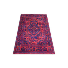 Load image into Gallery viewer, 3&#39;5&quot;x5&#39; Deep and Saturated Red Hand Knotted, Afghan Khamyab, Pure Wool Geometric Medallions Design Oriental Rug FWR432204