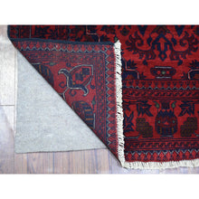 Load image into Gallery viewer, 3&#39;5&quot;x5&#39; Deep and Saturated Red Hand Knotted, Afghan Khamyab, Pure Wool Geometric Medallions Design Oriental Rug FWR432204