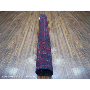 3'5"x5' Deep and Saturated Red Hand Knotted, Afghan Khamyab, Pure Wool Geometric Medallions Design Oriental Rug FWR432204