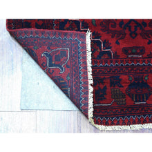 Load image into Gallery viewer, 3&#39;3&quot;x4&#39;10&quot; Deep And Saturated Red With Heriz Design Hand Knotted Afghan Khamyab, Velvety Wool Oriental Rug FWR432228