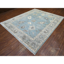 Load image into Gallery viewer, 8&#39;2&quot;x9&#39;9&quot; Denim Blue Angora Oushak With Colorful Leaf Design Natural Dyes, Afghan Wool Hand Knotted Oriental Rug FWR432246