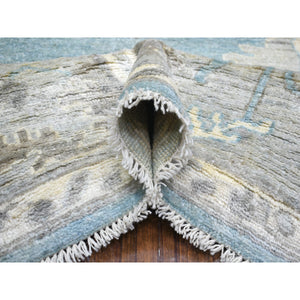 8'2"x9'9" Denim Blue Angora Oushak With Colorful Leaf Design Natural Dyes, Afghan Wool Hand Knotted Oriental Rug FWR432246