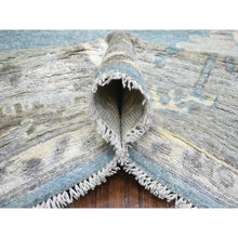 Load image into Gallery viewer, 8&#39;2&quot;x9&#39;9&quot; Denim Blue Angora Oushak With Colorful Leaf Design Natural Dyes, Afghan Wool Hand Knotted Oriental Rug FWR432246
