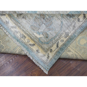 8'2"x9'9" Denim Blue Angora Oushak With Colorful Leaf Design Natural Dyes, Afghan Wool Hand Knotted Oriental Rug FWR432246