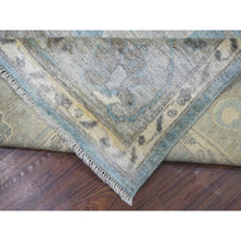 Load image into Gallery viewer, 8&#39;2&quot;x9&#39;9&quot; Denim Blue Angora Oushak With Colorful Leaf Design Natural Dyes, Afghan Wool Hand Knotted Oriental Rug FWR432246