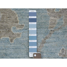 Load image into Gallery viewer, 8&#39;2&quot;x9&#39;9&quot; Denim Blue Angora Oushak With Colorful Leaf Design Natural Dyes, Afghan Wool Hand Knotted Oriental Rug FWR432246