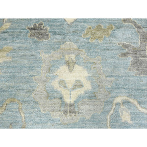 8'2"x9'9" Denim Blue Angora Oushak With Colorful Leaf Design Natural Dyes, Afghan Wool Hand Knotted Oriental Rug FWR432246