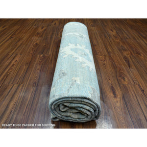 8'2"x9'9" Denim Blue Angora Oushak With Colorful Leaf Design Natural Dyes, Afghan Wool Hand Knotted Oriental Rug FWR432246