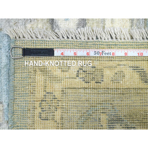 8'2"x9'9" Denim Blue Angora Oushak With Colorful Leaf Design Natural Dyes, Afghan Wool Hand Knotted Oriental Rug FWR432246