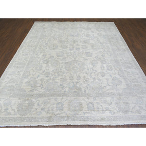8'3"x9'8" Ivory White Wash Peshawar, Organic Wool Natural Dyes Hand Knotted, Oriental Rug FWR432504