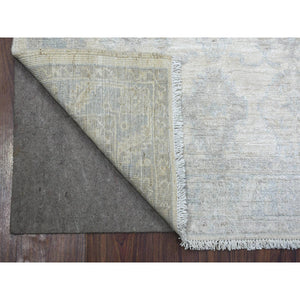 3'1"x4'10" Ivory Pure Wool Natural Dyes Hand Knotted, Stone Wash Peshawar With Karajeh Design Oriental Rug FWR432594