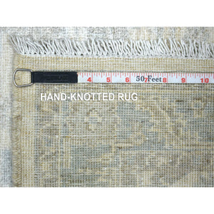 3'1"x4'10" Ivory Pure Wool Natural Dyes Hand Knotted, Stone Wash Peshawar With Karajeh Design Oriental Rug FWR432594
