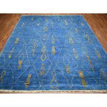 Load image into Gallery viewer, 8&#39;4&quot;x9&#39;4&quot; Denim Blue Hand Knotted Boujaad Soft And Shiny Wool, Moroccan Berber With Criss Cross Pattern, Natural Dyes, Oriental Rug FWR432960