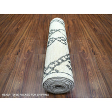 Load image into Gallery viewer, 2&#39;10&quot;x11&#39;4&quot; Ivory Natural Dyes Hand Knotted, Soft And Shiny Wool, Boujaad Moroccan Berber With Criss Cross Pattern With Large Elements Runner Oriental Rug FWR433014
