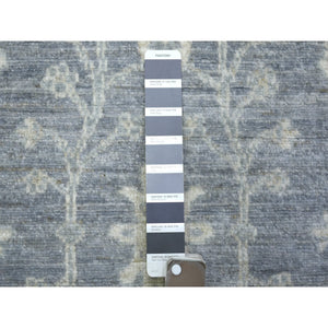 2'9"x11'5" Stone Gray Extra Soft Wool Hand Knotted, Fine Peshawar With All Over Design Densely Woven, Runner Oriental Rug FWR433212