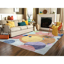 Load image into Gallery viewer, 9&#39;1&quot;x12&#39; Colorful, The Circles, Densely Woven, Hand Knotted, Natural Dyes, Soft and Shiny Wool Oriental Rug FWR433572