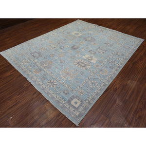 8'x9'8" Light Blue, Soft And Velvety Wool Hand Knotted, Afghan Angora Oushak With Branch And Flower Design Natural Dyes, Oriental Rug FWR433716