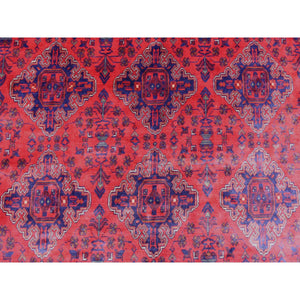 10'x19'2" Deep And Saturated Red, Hand Knotted Afghan Khamyab With Tribal Medallions, Extra Soft Wool, Oversized Oriental Rug FWR433968
