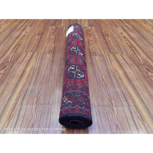 2'7"x3'10" Deep And Saturated Red, Hand Knotted Afghan Khamyab With Bokara, Soft Organic Wool, Oriental Rug FWR434022