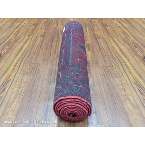 2'10"x10' Deep And Saturated Red, Soft And Shiny Wool Hand Knotted, Afghan Khamyab With Tribal Medallion Design, Runner Oriental Rug FWR434028