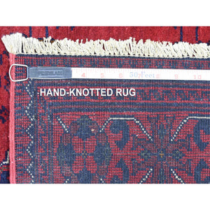2'10"x10' Deep And Saturated Red, Soft And Shiny Wool Hand Knotted, Afghan Khamyab With Tribal Medallion Design, Runner Oriental Rug FWR434028
