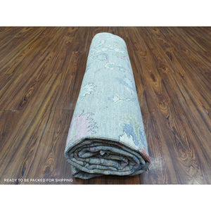 8'1"x10'1" Light Gray, Hand Knotted Afghan Angora Oushak, Natural Dyes Soft Wool, Oriental Rug FWR434094
