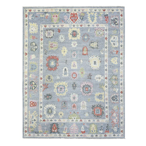 8'x10'7" Light Gray, Afghan Angora Oushak with All Over Colorful Flowers Natural Dyes, Pure Wool Hand Knotted, Oriental Rug FWR434292